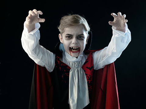 Boy In Halloween Vampire Makeup Costume Stock Photo - Download Image Now -  Vampire, Child, Costume - iStock
