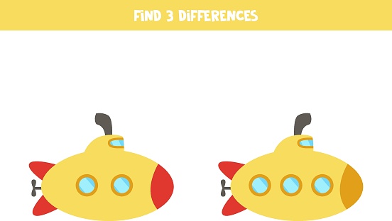 istock Find 3 differences between two cartoon submarines. 1343496290