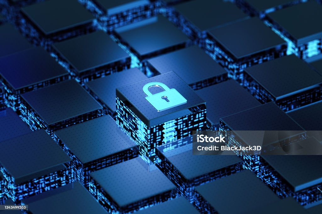 Lock. Data  Concept Big data. Information concept. 3D render Network Security Stock Photo