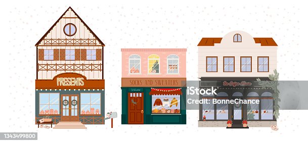 istock Collection of Christmas houses 1343499800