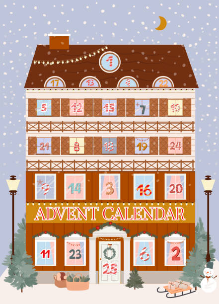 ilustraciones, imágenes clip art, dibujos animados e iconos de stock de calendario de adviento de navidad - calendario adviento