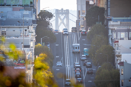 October 8, 2018 - San Francisco, United States: The view on California street traffic in the morning at rush hour in San-Francisco