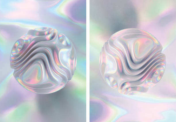 istock Holographic background Design Template with Abstract Pastel Liquid Metal Shape. 3D Render 1343505146