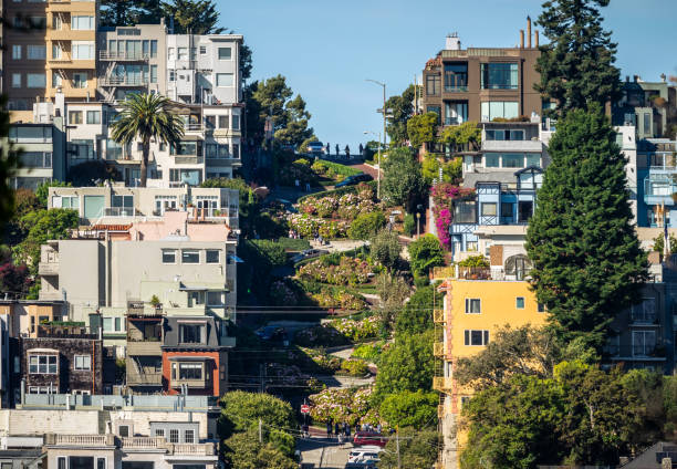 vue de lombard street à san francisco - san francisco county lombard street street house photos et images de collection