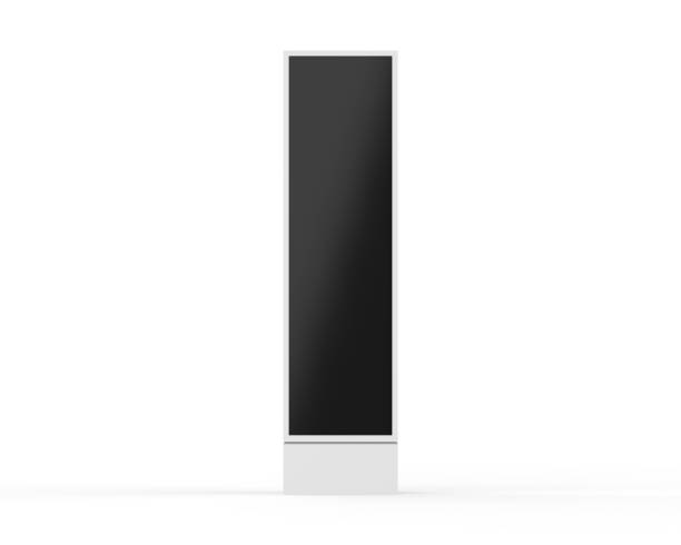 istock LED city light stand mock up template, acrylic information show electronic display floor stand for branding, 3d illustration 1343508741
