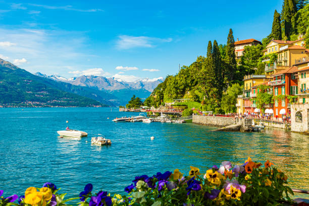 The town of Varenna, on Lake Como The village of Varenna, on Lake Como, photographed on a summer day. lake como photos stock pictures, royalty-free photos & images
