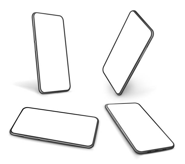 istock Realistic smartphone mockup. Isolated tech, mobile phone in perspective. Smart mobiles different angle, blank screen exact vector 3d template 1343512198