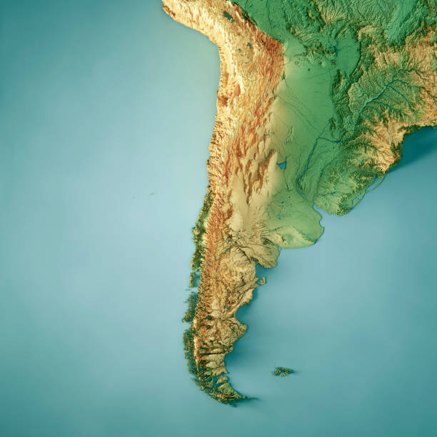 chile 3d renderizar cor do mapa topográfico - chile map topography topographic map - fotografias e filmes do acervo