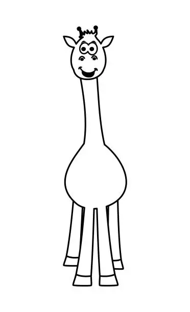 Vector illustration of Smiling giraffe in black and white to be colored on white background - vector