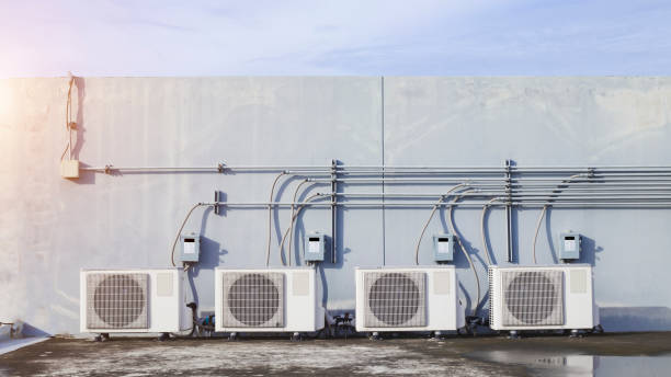 istock air condition outdoor unit compressor install outside the building. 1343519951