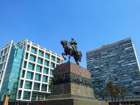 View of historical independence plaza, Montevideo, Uruguay. High quality photo