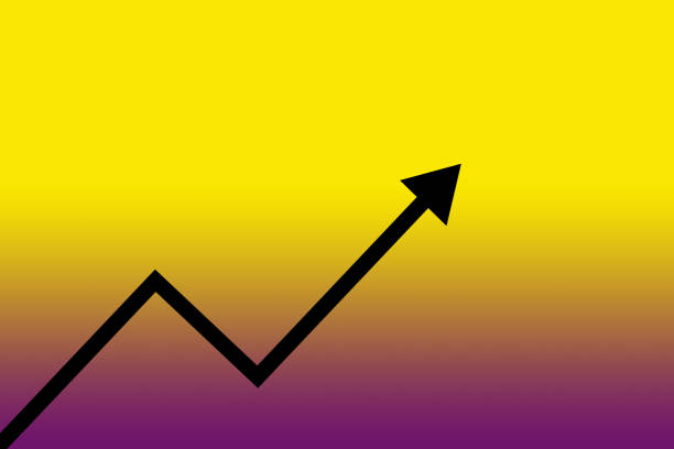Graph with black arrow on gradient yellow and purple background