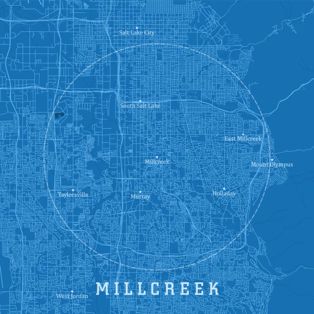 ilustrações de stock, clip art, desenhos animados e ícones de millcreek ut city vector road map blue text - lake murray