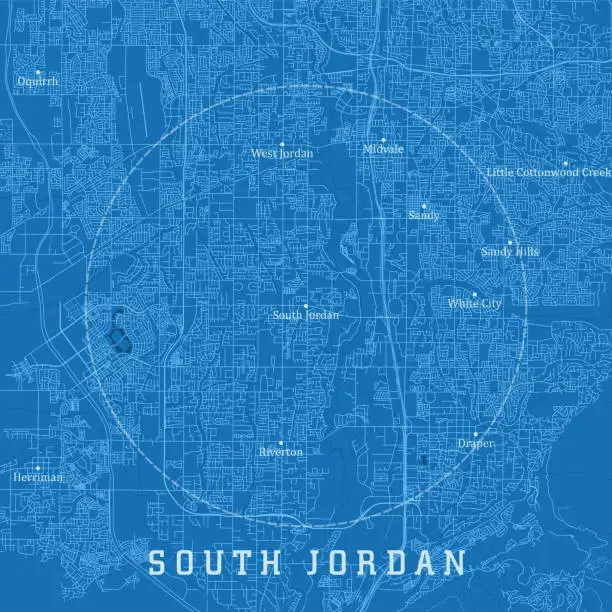 Vector illustration of South Jordan UT City Vector Road Map Blue Text