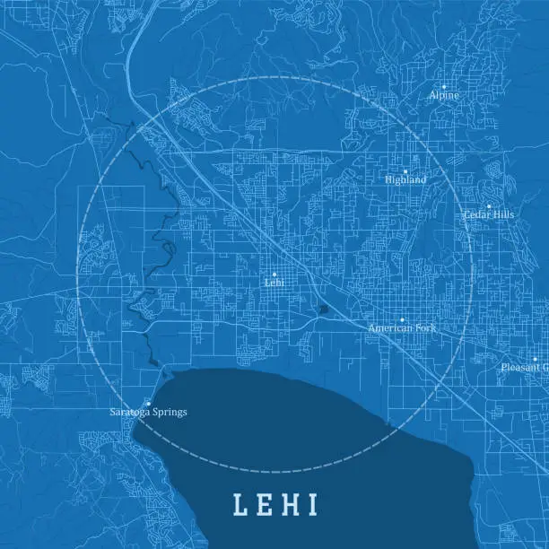 Vector illustration of Lehi UT City Vector Road Map Blue Text