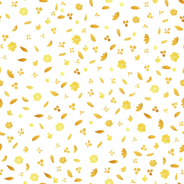 手描きゴールド箔ブローソームシームレスパターンの背景。グリーティングカード(誕生日、バレンタインデー)、結婚式、婚約招待状カードテンプレートのためのエレガントなデザイン要素� - golden daisy点のイラスト素材／クリップアート素材／マンガ素材／アイコン素材