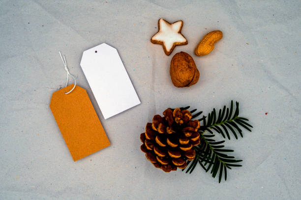 istock Christmas still life. Blank paper gift tags mockup. 1343527890
