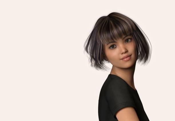 Asian lady posing. Person is not real. She is a 3D render thus no model release is needed.