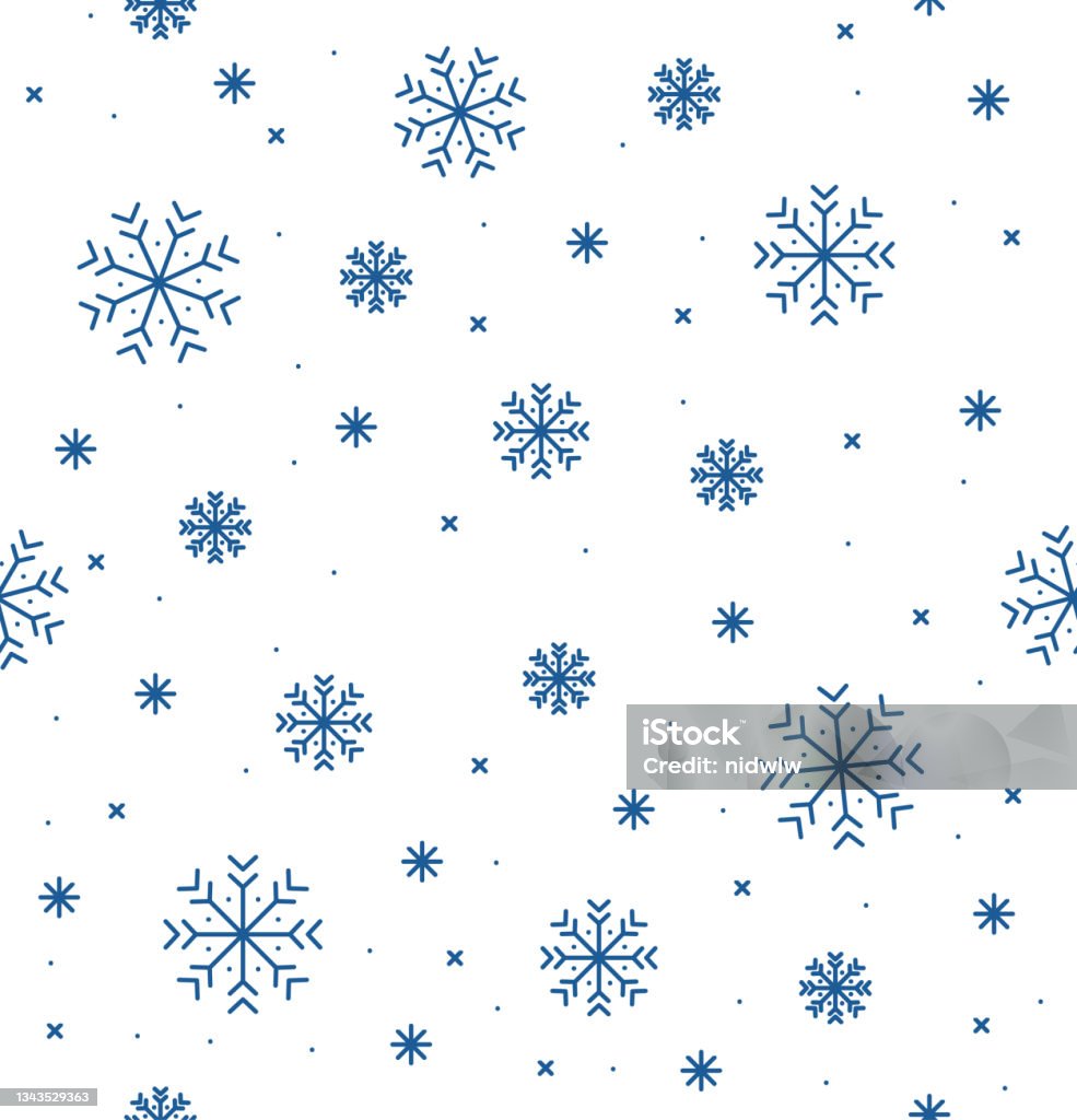 Different Winter Snowflake Seamless Pattern Background. Vector - Royaltyfri Snöflinga vektorgrafik
