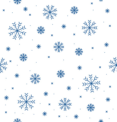 Different Winter Snowflake Seamless Pattern Background on a White for Web and App Design. Vector illustration of Snow Falling