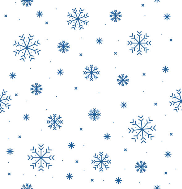Different Winter Snowflake Seamless Pattern Background. Vector Different Winter Snowflake Seamless Pattern Background on a White for Web and App Design. Vector illustration of Snow Falling snowflakes stock illustrations
