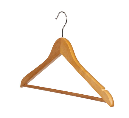 Clothes wooden hanger isolated on white background