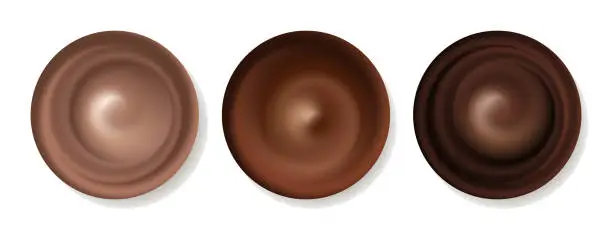 Vector illustration of Chocolate swirl, set of isolated spiral splash. Cream flow wavy texture. Vector illustration