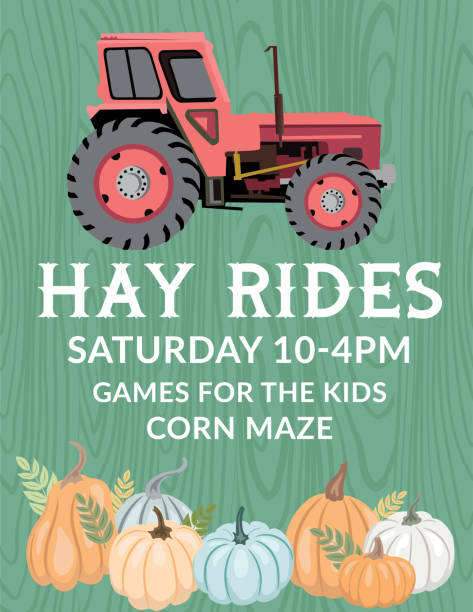 illustrations, cliparts, dessins animés et icônes de tracteur antique avec citrouilles et panneau du festival des récoltes - farm pumpkin autumn farmer