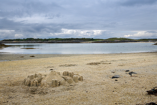 Sandcastle on the beach at Silversands near Arisaig in Scotland.