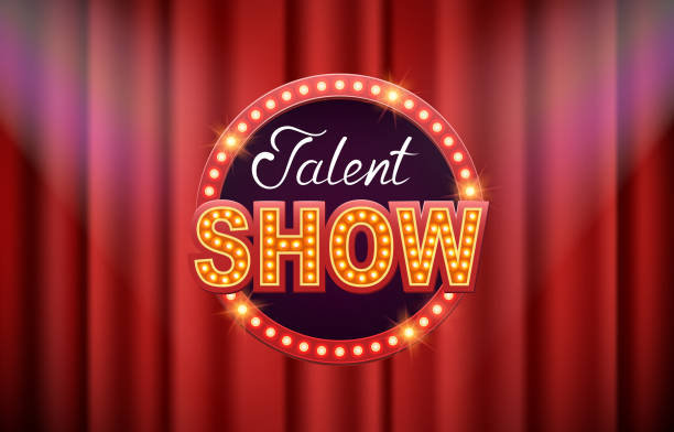 Talent show vector background Talent show vector background, poster, template. Inscription bright on red curtain. performance stock illustrations