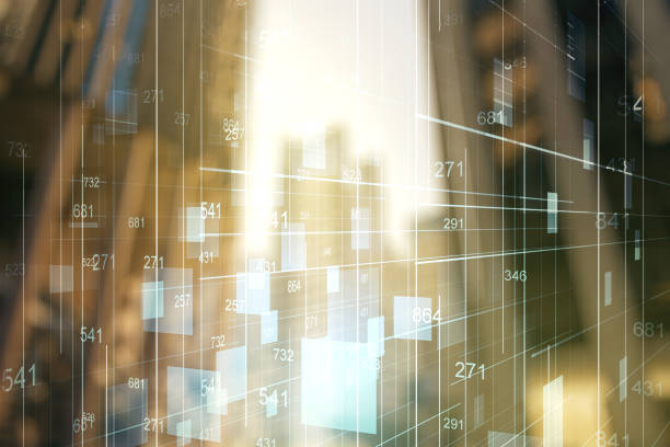 istock Multi exposure of abstract virtual graphic data spreadsheet sketch on modern architecture background, analytics and analysis concept 1343547178