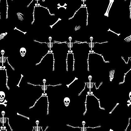 Fall Skeleton Background Pattern Human Skeletons In Various Poses Pattern Halloween Design Perfect For ...