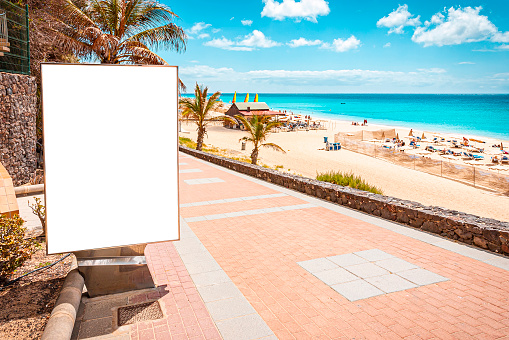 Advertising board on Fuerteventura by the beach