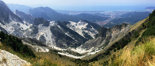 Marble quarry aerial view, Carrara, Italy.