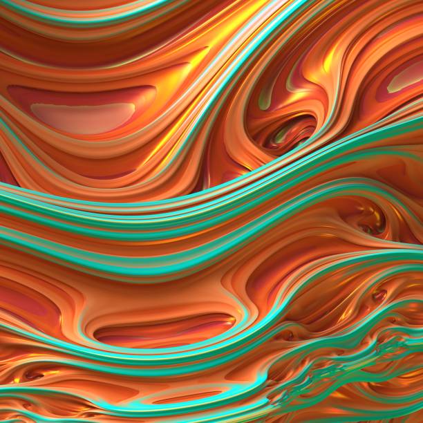 Trendy composition in orange and blue colors. Abstract 3D liquid background.