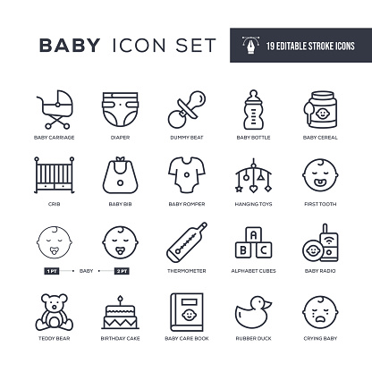 19 Baby Icons - Editable Stroke - Easy to edit and customize - You can easily customize the stroke width