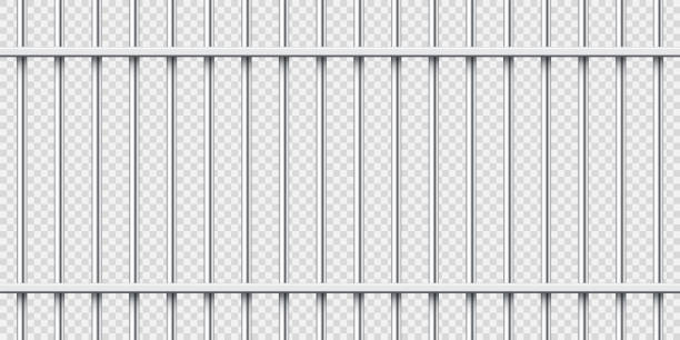 istock Realistic metal prison bars. Detailed jail cage, prison iron fence. Criminal background mockup. Creative vector illustration 1343562522