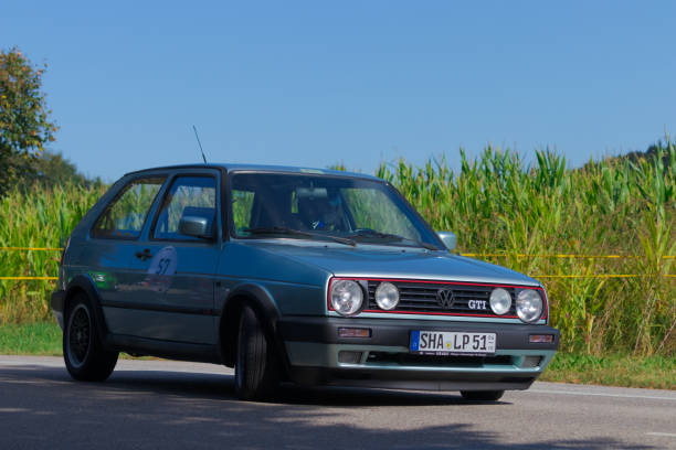 1991 Volkswagen Golf 2 GTI german oldtimer sportscar Heubach, Germany - September 19, 2021: 1991 Volkswagen Golf 2 GTI german oldtimer sportscar at the 9. Bergrevival Heubach 2021 event. 1991 stock pictures, royalty-free photos & images