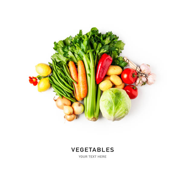 verduras saludables sobre fondo blanco - vegetal con hoja fotografías e imágenes de stock