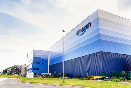 Milton Keynes, UK - A large Amazon fulfillment centre, located near the M1 Motorway outsdie Milton Keynes, to the north of London.