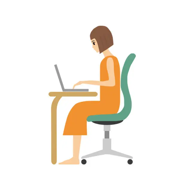 Vector illustration of Woman teleworking on a laptop