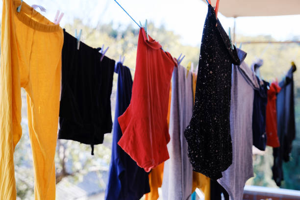 istock Laundry day at home hanging clothes 1343571635