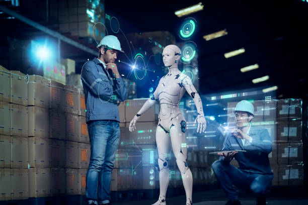 istock Man work with 3D robot machine learning in factory, industry 5.0 future AI artificial intelligence technology. 1343574057