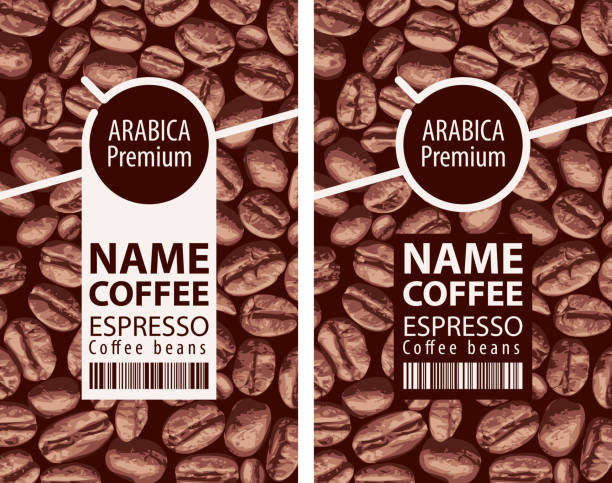 ilustrações de stock, clip art, desenhos animados e ícones de set of two labels for coffee beans with barcodes - bar code illustrations