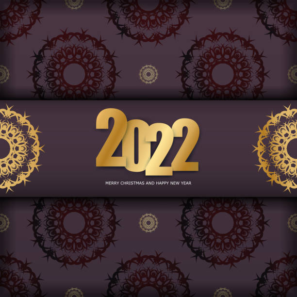 istock 2022 brochure merry christmas burgundy color with winter gold pattern 1343577577