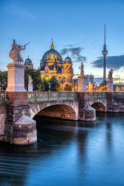 The Cathedral, the TV Tower and the Schlossbruecke The Cathedral, the TV Tower and the Schlossbruecke in Berlin before sunrise spree river photos stock pictures, royalty-free photos & images