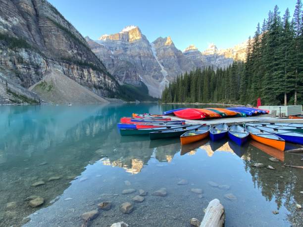 istock Canoes on Moraine Lake, Alberta 1343583561