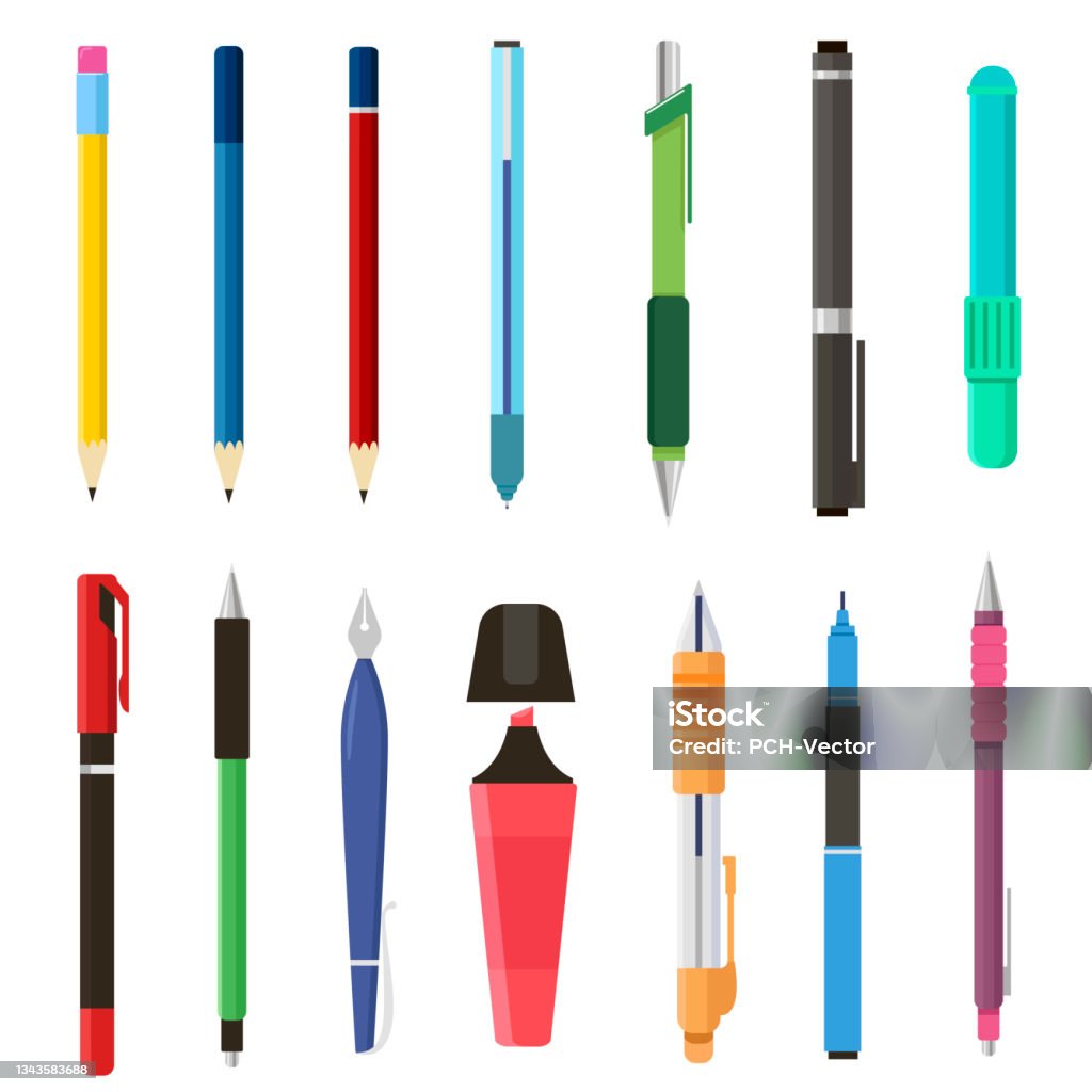 Set di penne e matite scolastiche - arte vettoriale royalty-free di Penna Set di penne e matite scolastiche - arte vettoriale royalty-free di Penna