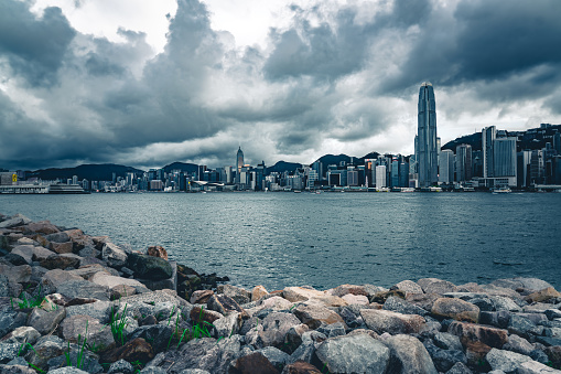 Hong Kong cityscape and dramatic sky