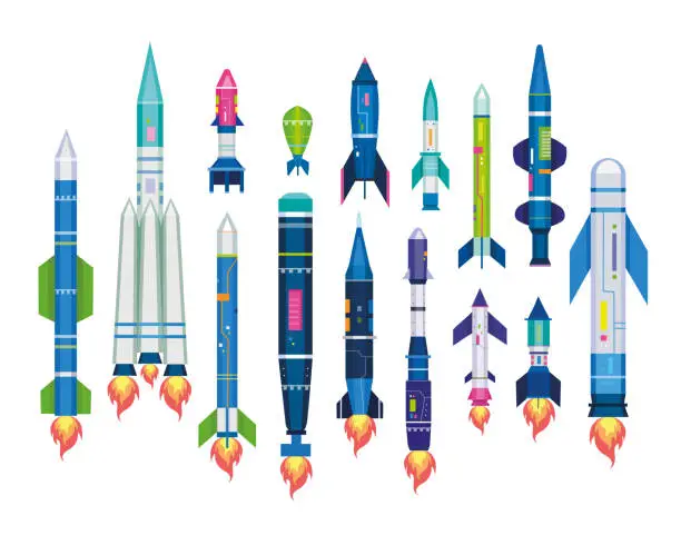 Vector illustration of Missile set for air ballistic strike